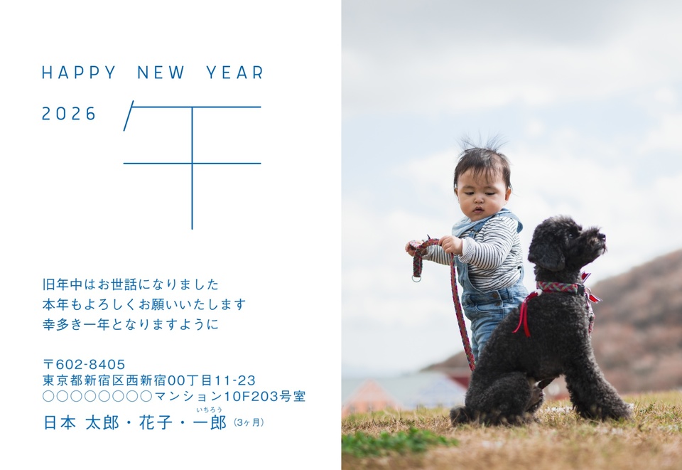 年賀状デザイン NDD089(写真メイン・シンプル・しまうま定番・干支(午)・横向き)