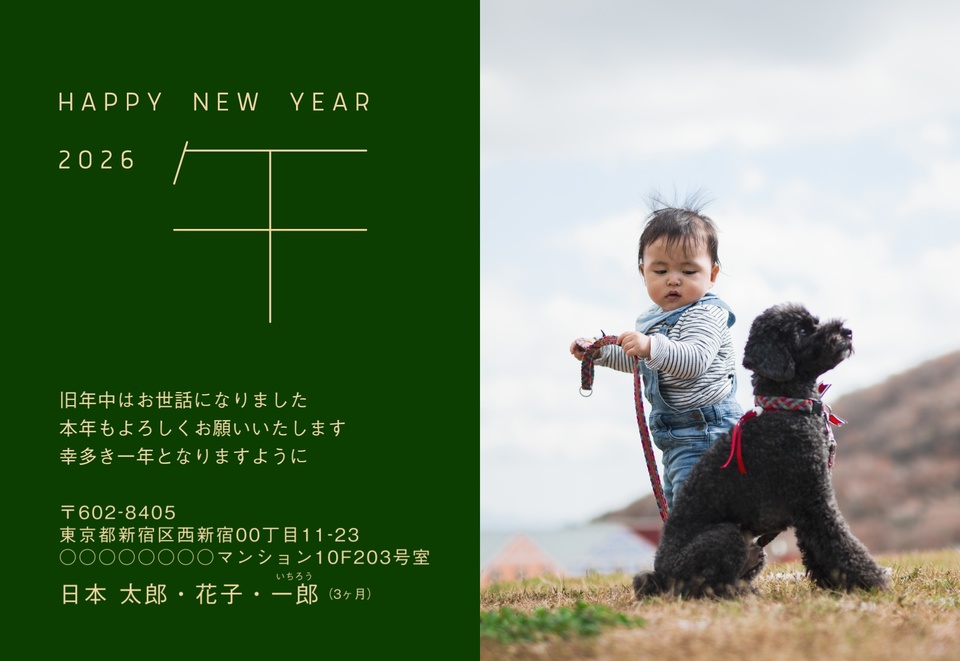 年賀状デザイン NDD089（写真メイン・シンプル・しまうま定番・干支（午）・横向き）