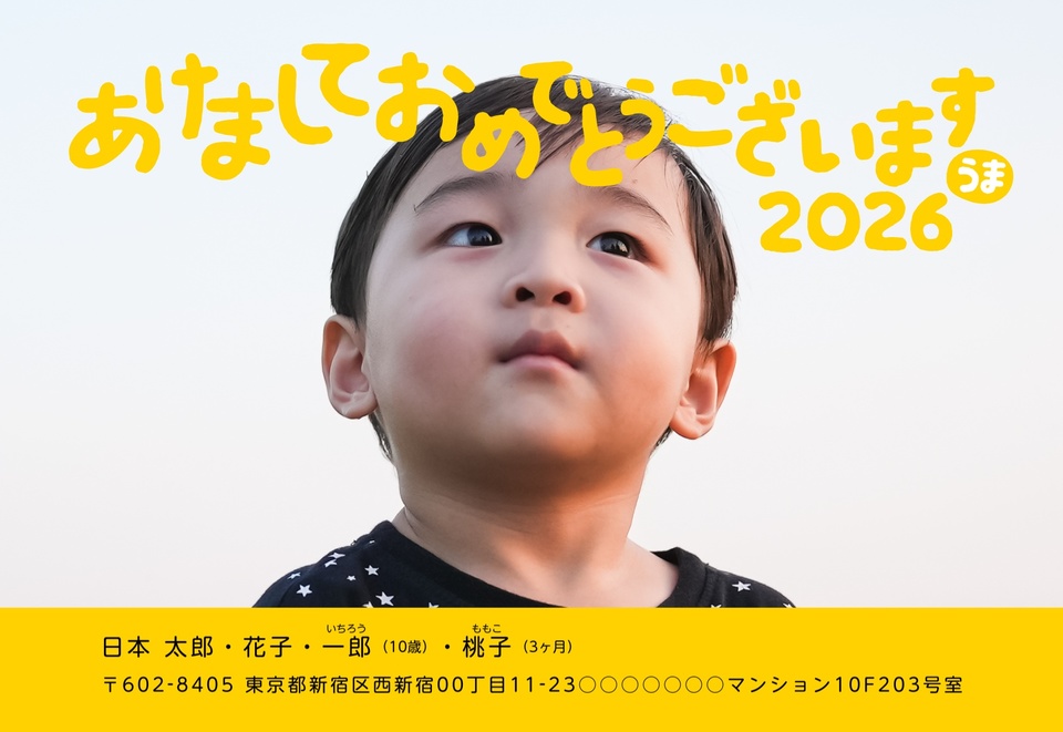 年賀状デザイン NDD091（しまうま定番・写真メイン・シンプル・横向き）