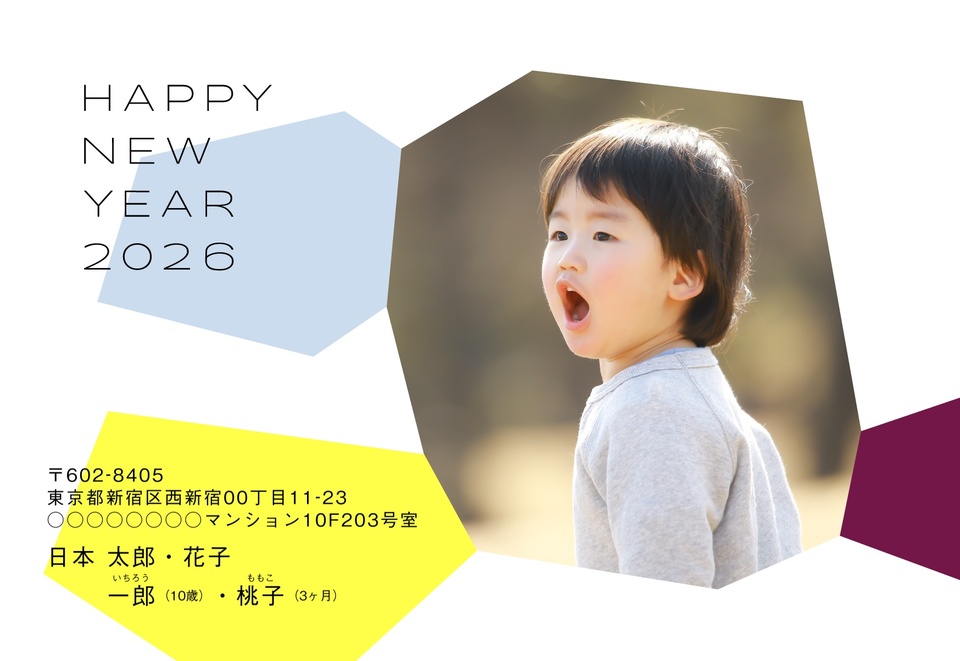 年賀状デザイン NDD100（写真メイン・おしゃれ・しまうま定番・横向き）