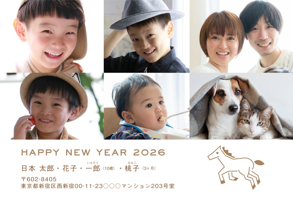 年賀状デザイン NDK060(しまうま定番・干支(午)・写真メイン・シンプル・横向き)