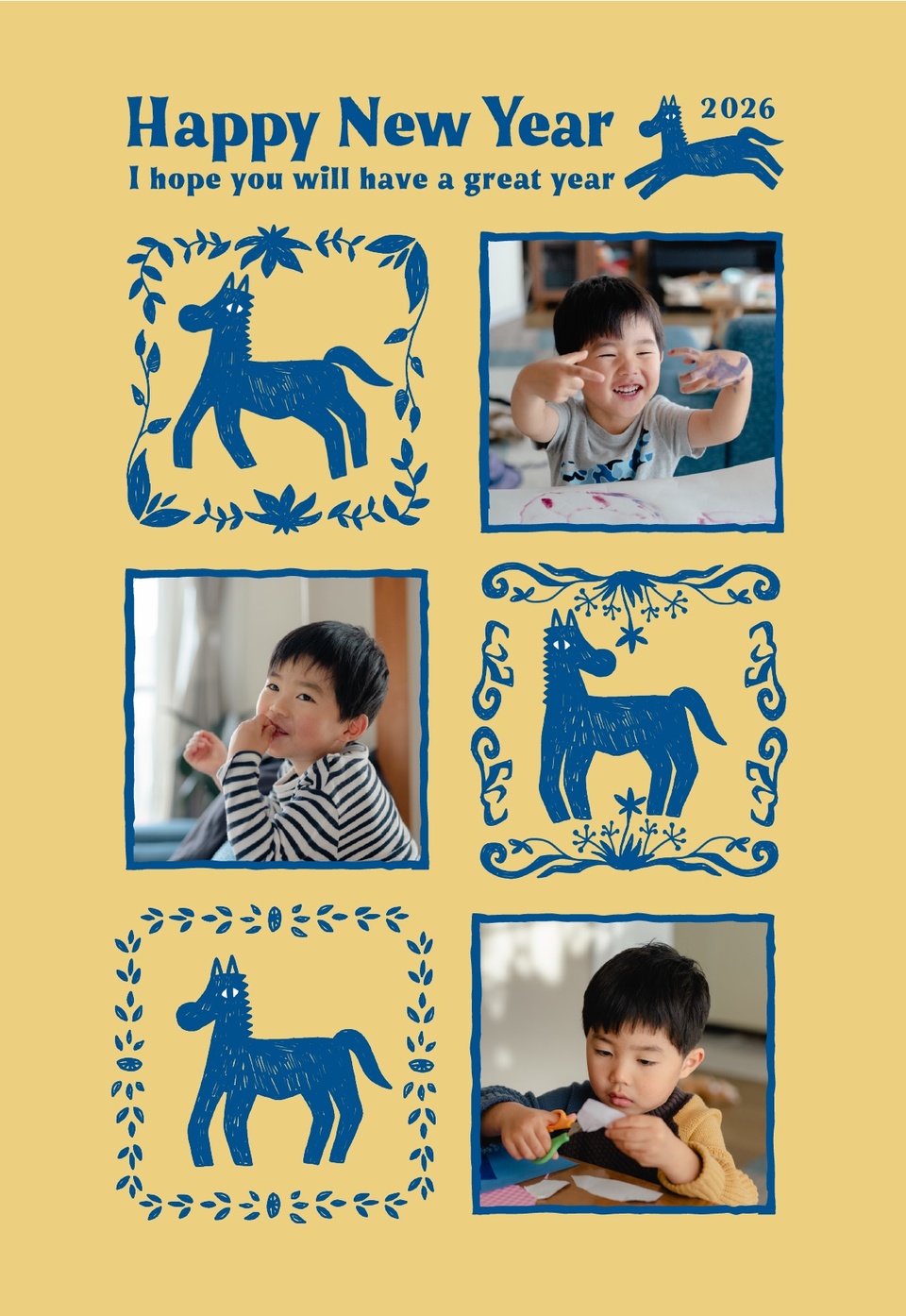 年賀状デザイン NDN054(干支(午)・おしゃれ・縦向き)