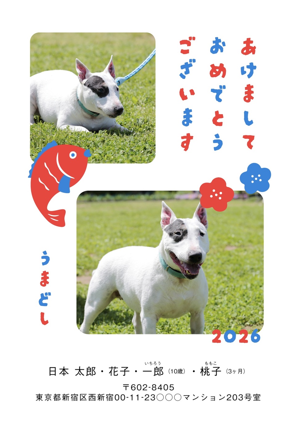 年賀状デザイン NKK067（ペット・縦向き）