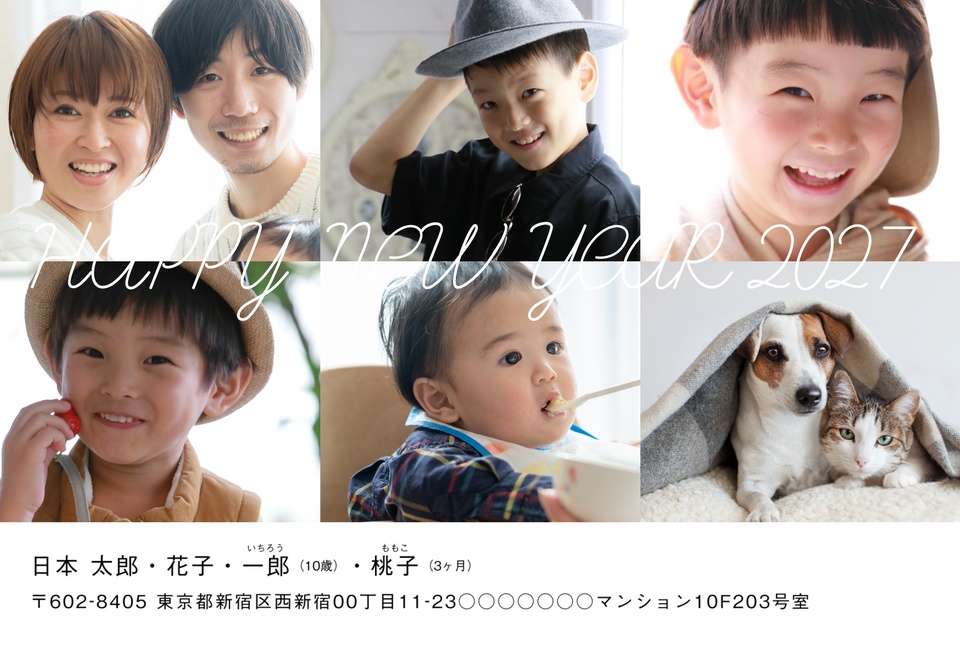 年賀状デザイン NDK041（しまうま定番・写真メイン・シンプル・横向き）